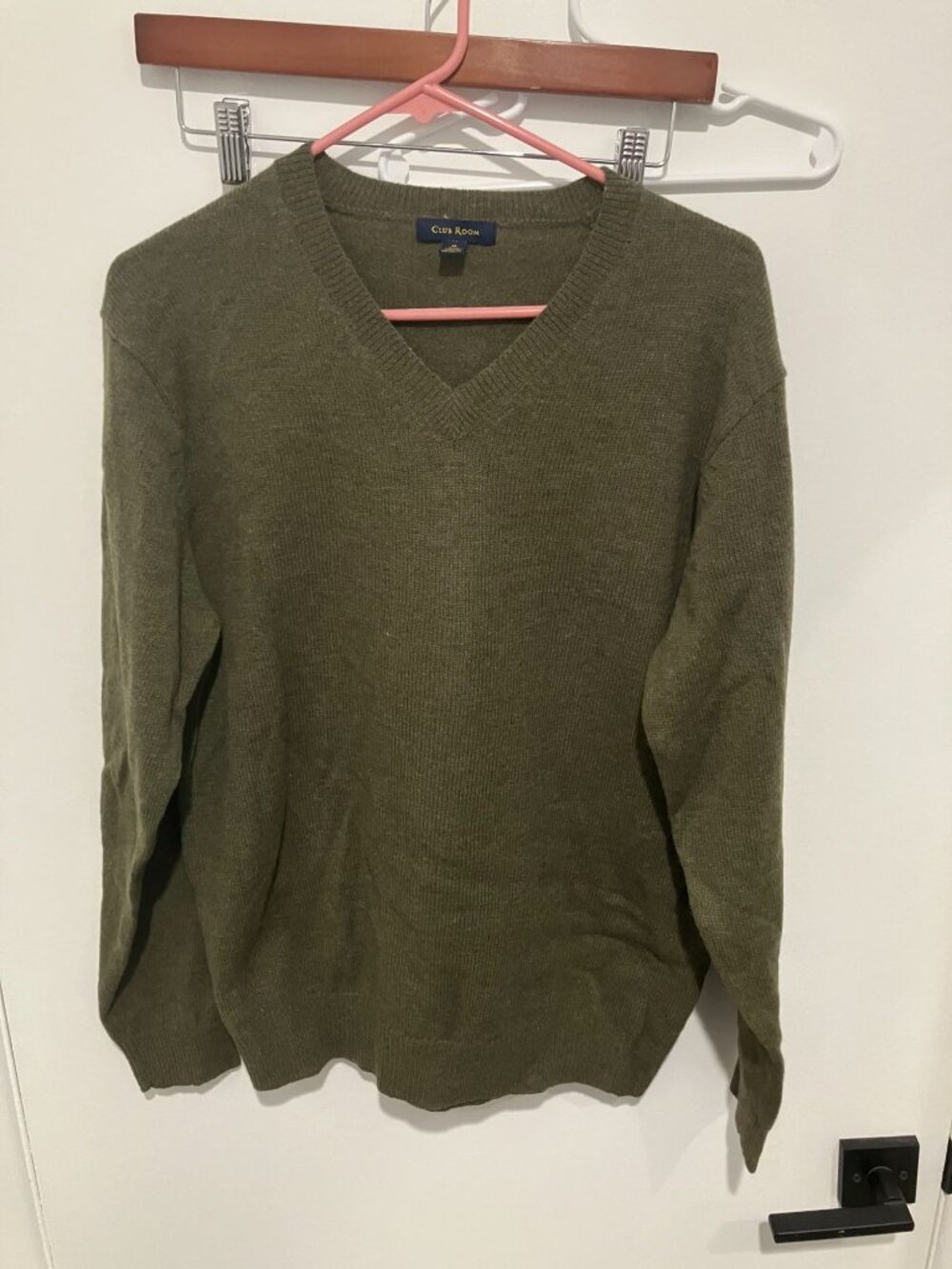 Club Room Men's 100% Lambswool V-Neck Sweater, Green, Size Medium